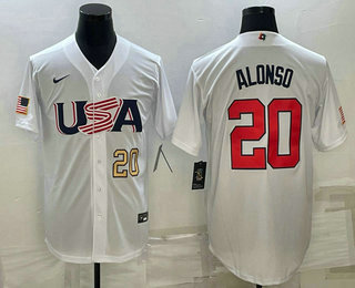 Mens USA Baseball #20 Pete Alonso Number 2023 White World Baseball Classic Stitched Jersey->2023 world baseball classic->MLB Jersey